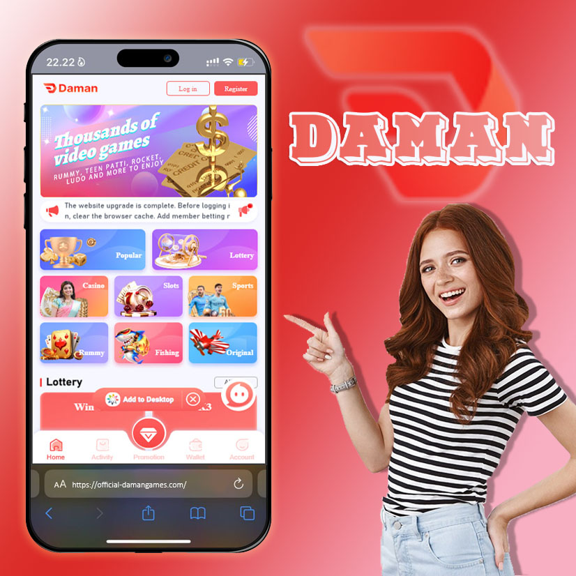 an image of girl showing vip daman and daman games on a mobile interface