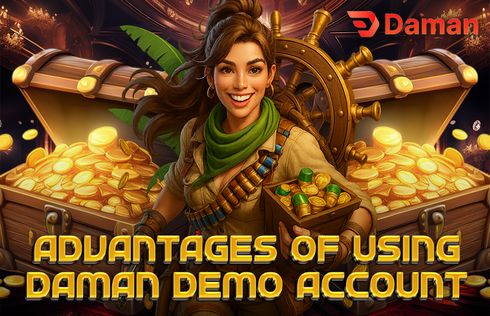 A picture of a character showing the benefits you can get from the Daman Games demo account.