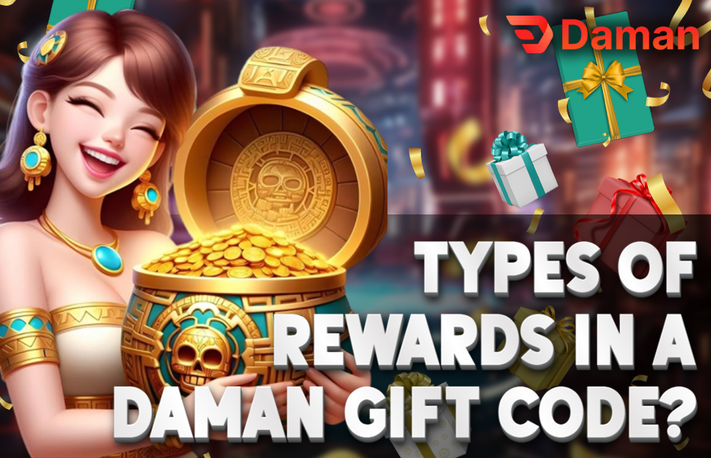 A picture of a character showing different free Daman gift codes available today. Daman Gift Code Today Free – Redeem and Use Easily